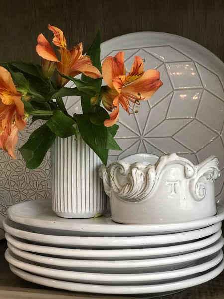 Florero vasito astriado blanco cristal