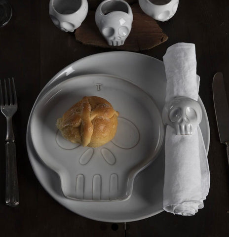 Plato ensalada calaveras blanco 4 piezas